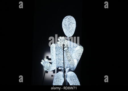 Berlin, Allemagne. 16 janvier, 2019. Berlin. Sur la passerelle une figure lumineuse dans le Fashion Show Riani chez Mercedes Benz Fashion Week à l'E-Werk à Berlin-Mitte le 16 janvier 2019. Credit : Simone Kuhlmey/Pacific Press/Alamy Live News Banque D'Images