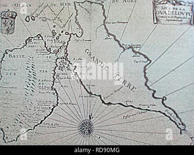 Ancienne carte de la Guadeloupe. Banque D'Images