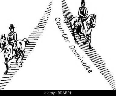 . La rupture et l'équitation, avec l'armée de commentaires. Les chevaux, l'équitation. 92 circonscription ordinaire. bien dans un changement de direction, ou que le cheval, de son propre accord, portant sa croupe à l'intérieur, ou tout simplement va au centre. Pour remédier à cela, nous devrions commencer, comme pour un demi- volte, du lieu habituel, mais devrait continuer à "double", en prenant soin de maintenir le cheval très droit. Si ce hmt-volte à droite *'. Veuillez noter que ces images sont extraites de la page numérisée des images qui peuvent avoir été retouchées numériquement pour plus de lisibilité - coloration et l'aspect de ces illu Banque D'Images