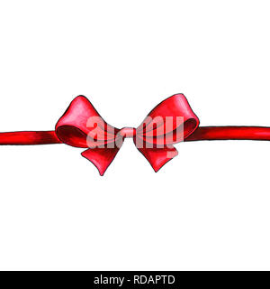 Hand drawn Bow illustration raster. Noeud ruban rouge réaliste dessin. Bowknot clipart. Accessoire cheveux cartoon. Le filtre couleur isolé. Emballage cadeau. Banner, affiches, cartes de vœux de l'élément de conception Banque D'Images