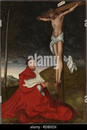 Le Cardinal Albrecht de Brandebourg à genoux devant le Christ sur la croix. Musée : Alte Pinakothek, Munich. Auteur : Cranach, Lucas, l'Aîné. Banque D'Images