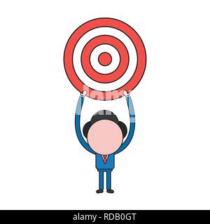 Vector illustration businessman holding up caractère bulls eye. Couleur et contours noirs. Illustration de Vecteur