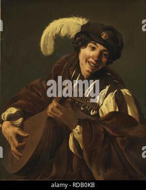 Un garçon jouant le luth (audience. À partir de la série "Les Cinq Sens"). Musée : Nationalmuseum de Stockholm. Auteur : Ter Brugghen, Hendrick Jansz. Banque D'Images
