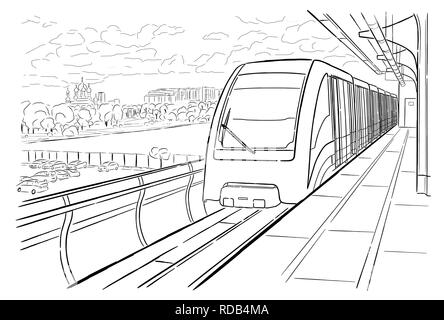 Croquis dessinés à la main, de la station de métro léger de Moscou Illustration de Vecteur