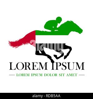 Logotype. Émirats arabes unis. Jockey sur course de chevaux. Pavillon de l'Emirats Arabes Unis. Hippodrome. Hippodrome. L'équitation. Derby. Isolé sur fond blanc. Vector illustration Illustration de Vecteur