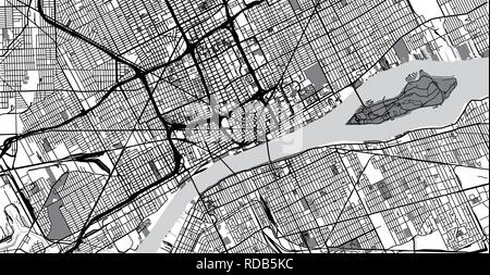 Vecteur urbain plan de la ville de Detroit, Michigan, États-Unis d'Amérique Illustration de Vecteur