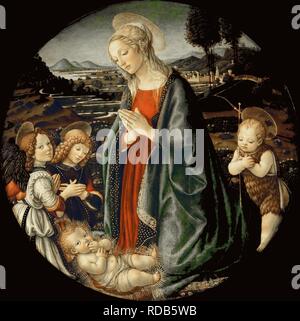 La Vierge adorant l'Enfant Jésus avec Saint Jean Baptiste et deux anges. Musée : Musée du Louvre, Paris. Auteur : BOTTICINI, Francesco. Banque D'Images