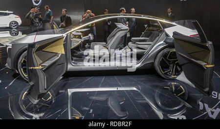 Detroit, Michigan - Le véhicule électrique IMS Nissan concept car sur l'affichage à la North American International Auto Show. Banque D'Images