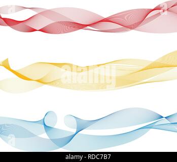 Ensemble de lignes courbes lisse coloré abstrait rouge, jaune, bleu sur fond blanc. Éléments de conception pour une brochure, une affiche, une bannière web, annonce, imprimer. Vector Illustration de Vecteur