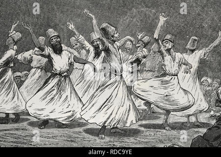 La danse des derviches tourneurs. La gravure. 19e siècle. La Turquie. Banque D'Images