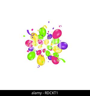 Composition de couleurs réalistes et coloré vecteur ballons confettis burstisolated sur fond blanc. Ballons isolés. Cartes de souhaits d'anniversaire ou pour d'autres modèles Illustration de Vecteur