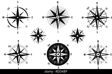 Compas, rose des vents icon set. Symbole de la navigation maritime. Vector illustration Illustration de Vecteur