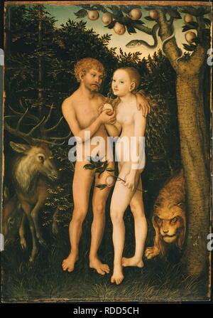 Adam et Eve dans le paradis. Musée Staatliche Museen, Berlin :. Auteur : Cranach, Lucas, l'Aîné. Banque D'Images