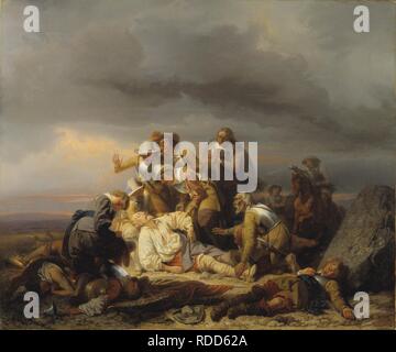 Trouver le corps du roi Gustave II Adolphe de Suède après la bataille de Lütze. Musée : Nationalmuseum de Stockholm. Auteur : CARL WAHLBOM. Banque D'Images