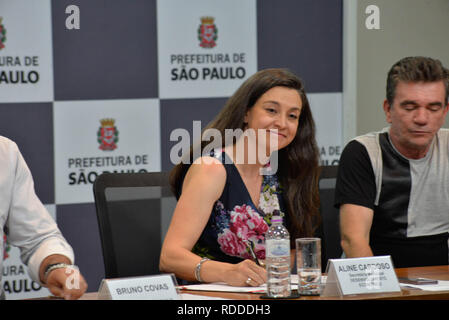 Sao Paulo - SP - 01/17/2019 - Projet lancé "Tem Sa da" - Hôtel de Ville réunit Corinthiens, Palmeiras et S o Paulo dans la lutte contre la violence contre les femmes, un projet a été signé, jeudi après-midi par le maire, Bruno Covas, et président des clubs. Photo : Hrodrick Oliveira / AGIF Banque D'Images