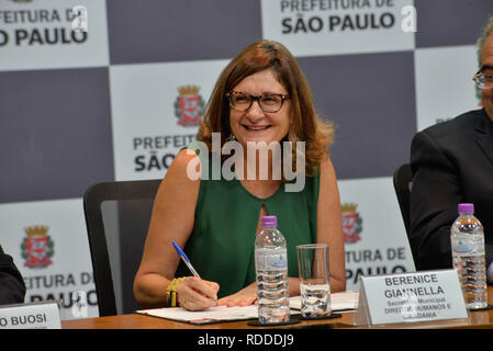 Sao Paulo - SP - 01/17/2019 - Projet lancé "Tem Sa da" - Hôtel de Ville réunit Corinthiens, Palmeiras et S o Paulo dans la lutte contre la violence contre les femmes, un projet a été signé, jeudi après-midi par le maire, Bruno Covas, et président des clubs. Photo : Hrodrick Oliveira / AGIF Banque D'Images