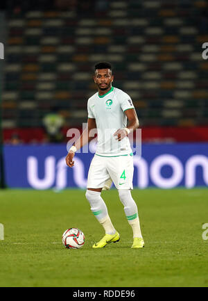 17 janvier 2019, Zayed Sports City Stadium, Abu Dhabi, Émirats arabes unis ; football coupe d'Asie de l'AFC, l'Arabie saoudite et du Qatar ; Ali Al-Bulaihi d'Arabie Saoudite Banque D'Images