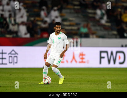 17 janvier 2019, Zayed Sports City Stadium, Abu Dhabi, Émirats arabes unis ; football coupe d'Asie de l'AFC, l'Arabie saoudite et du Qatar ; Housain Al-Mogahwi d'Arabie Saoudite Banque D'Images