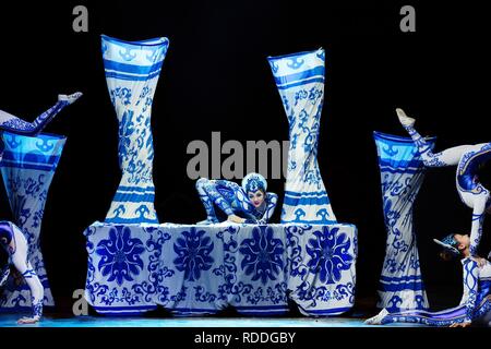 Sao Paulo, Brésil. 17 Jan, 2019. Des artistes de la troupe acrobatique de Chine Shenyang effectuer dans Credicard Hall de Sao Paulo, Brésil, le 17 janvier 2019. Source : Xinhua/Alamy Live News Banque D'Images