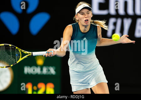 Melbourne, Australie. 18 janvier, 2019. Caroline Wozniacki du Danemark au cours de son 3ème match à l'Australian Open 2019 Tournoi de tennis du Grand Chelem à Melbourne, Australie. Frank Molter/Alamy live news Banque D'Images