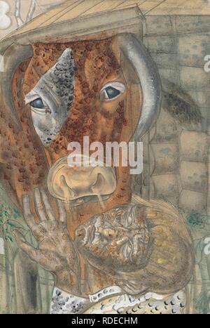 Garçon paysan et une vache. Musée : collection privée. Auteur : Boris Grigoriev, Dmitryevich. Banque D'Images