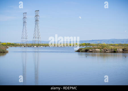 Étang dans le sud de San Francisco bay, Sunnyvale, Californie Banque D'Images