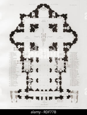 Plan au sol de la basilique St Pierre, le Vatican, Rome, Italie. Après une gravure du xixe siècle. Banque D'Images