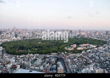 Le Japon, l'île de Honshu, Tokyo : Jardin National de Shinjuku Gyoen et bâtiments dans le quartier de Shinjuku *** *** légende locale Banque D'Images