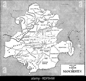 . L'histoire de Victoria du comté de Lancaster ;. L'histoire naturelle. SALFORD CENT Thomas del Stand de Barton laissé l'argent pour ce pont." Un autre, plus l'IRK, est nommé en 1381.'° ces rivières se sont fait remarquer pour leur inondations, souvent très destructeur." à propos de 1536 décrit ainsi la place de Leland : ' Manchester, sur le côté sud de la rivière Irwell, ftandeth Salfordshire dans, et est la plus juste et mieux bâtie, &lt;juickest, et ville la plus peuplée de toutes les Lancashire ; pourtant c'est en [mais] une église paroissiale, mais c'est un collège, et presque tout au long de double-nefs ex quadrato lap'durisslmo tde, wh Banque D'Images