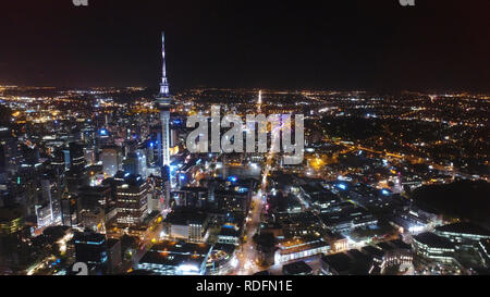 Auckland de nuit vu de la drone Banque D'Images
