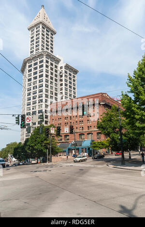 Une vue de la Smith Tower, un Seattle, Washington Monument. Banque D'Images