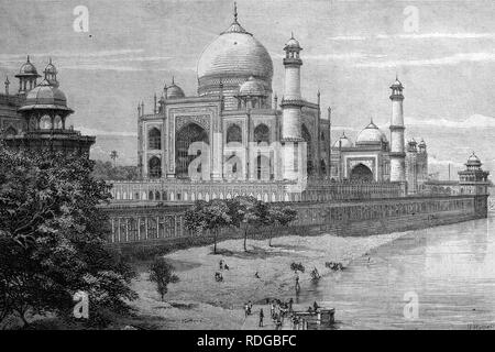 Taj Mahal à Agra, Inde, illustration historique, 1877 Banque D'Images