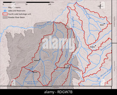 . Évaluation des zones humides du sud-est du Montana : l'élaboration et l'amélioration de l'évaluation d'une zone humide et une stratégie de suivi. Les zones humides ; l'écologie des milieux humides. l'érosion des dépôts sédimentaires de grès, schiste, bentonite, et du lignite. La géologie de la partie est de la zone d'étude est en grande partie de l'claystones et schiste Schiste Pierre Plaines.. La figure 3. Mesure de la Powder River Basin dans le sud-est du Montana zone du projet. 2.2 Le climat et l'Hydrologie Le climat de la zone d'étude est continental et typique des grandes plaines avec des hivers froids et étés chauds et secs (McNab et Avers 1994). Ann moyenne Banque D'Images