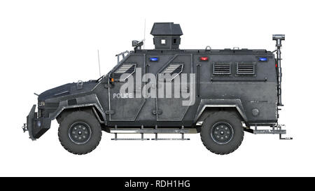 SUV blindé camion, véhicule de police à toute épreuve, de l'application de la location isolé sur fond blanc, side view, 3D Rendering Banque D'Images