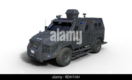 SUV blindé camion, véhicule de police à toute épreuve, de l'application de la location isolé sur fond blanc, 3D Rendering Banque D'Images