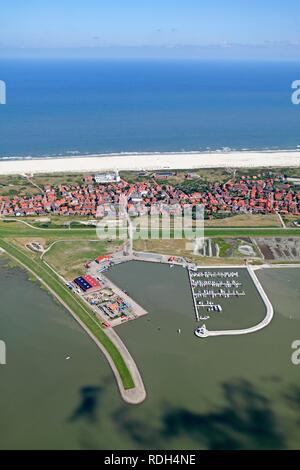 Vue aérienne de l'île de Juist, île de la Frise orientale,, Frise orientale, Basse-Saxe Banque D'Images