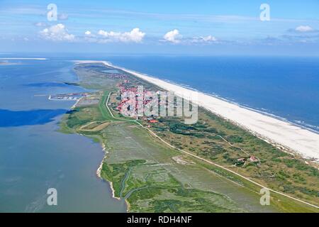Vue aérienne de l'île de Juist, île de la Frise orientale,, Frise orientale, Basse-Saxe Banque D'Images