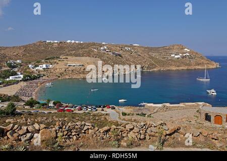 Super Paradise Beach, l'île de Mykonos, Cyclades, Mer Égée, Grèce, Europe Banque D'Images
