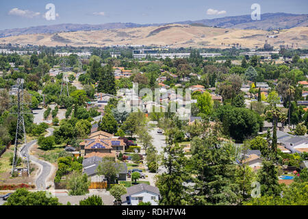 Quartier résidentiel du sud de San Jose, vue de Santa Teresa County Park, San Francisco, Californie Banque D'Images