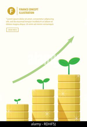 Coin des piliers et des gaulis de plantes sur le dessus avec l'étape de plus en plus vecteur d'illustration. Concept Finance. Illustration de Vecteur