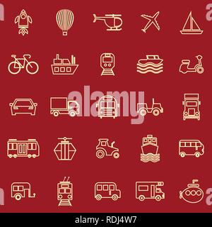 La ligne de véhicule icônes couleur sur fond rouge, stock vector Illustration de Vecteur