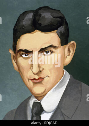Franz Kafka (1883-1924). Écrivain tchèque de langue allemande. Portrait. Auteur : Francisco Fonollossa. Banque D'Images