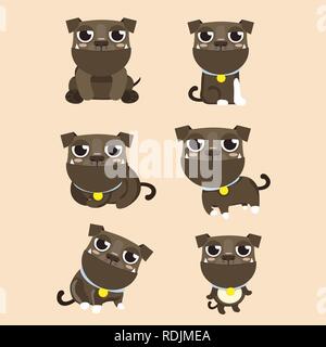 Dog American Pitbull Terrier situé dans différentes poses. Illustration de Vecteur