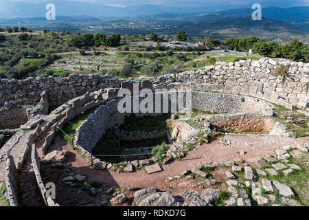Cimetière circulaire sur le site archéologique de Mycènes dans le Péloponnèse, Grèce Banque D'Images