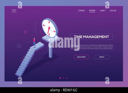 Gestion des temps modernes - Bannière web vecteur isométrique Illustration de Vecteur