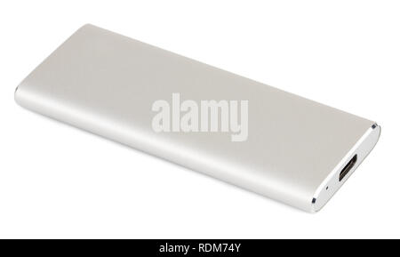 Disque dur externe isolé sur fond blanc. Banque D'Images