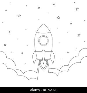 Lancement de fusée dans l'espace de fumée et d'étoiles design pour Coloring Book illustration vecteur EPS10 Illustration de Vecteur