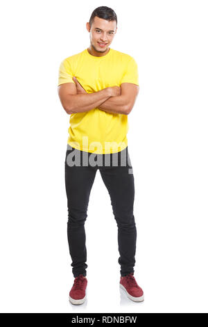 Jeune homme latin full body portrait smiling people isolé sur fond blanc Banque D'Images