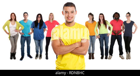 Groupe d'amis jeunes isolé sur fond blanc Banque D'Images