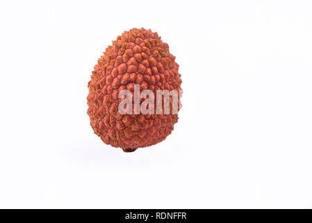 Le litchi, Lat. Litchi chinensis - prune chinoise - une petite berry aigre-doux, recouvert d'une peau croustillante. Isolé sur blanc. Copy space Banque D'Images